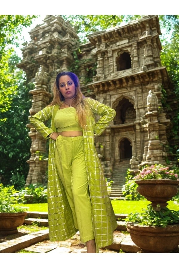 Lime Green Co-ord Set with Long gotta-Work Jacket - Image 2