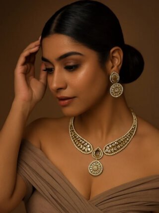 Elegant handcrafted moissinite necklace set with matching earring