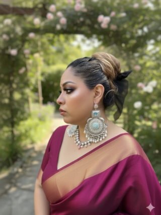 Sabyasachi inspired silver oxidised brass statement earrings with turquoise stone and pearl drops