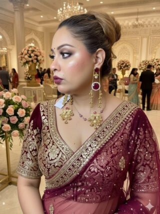 Kashmiri red stone pearl long chain jhumka earrings made of lightweight copper