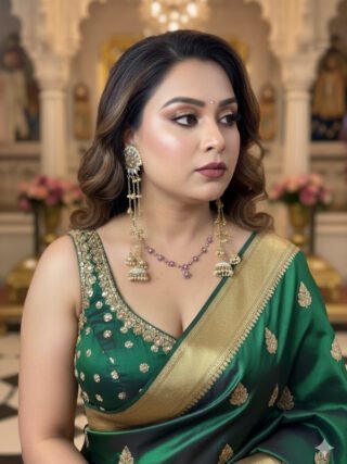 Kashmiri style long tassel jhumka earrings with sky blue stones, pearl border and golden chain drops from MElegant