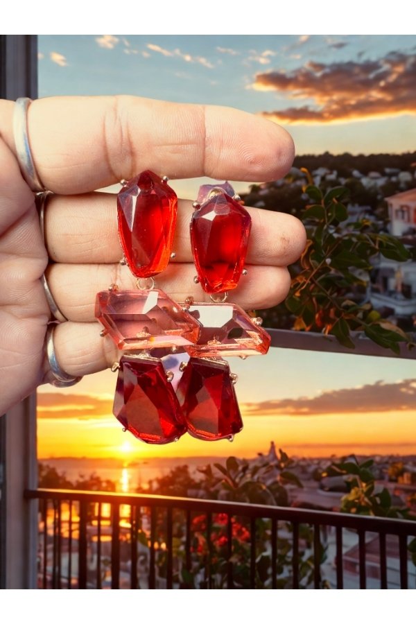 Luxury Red Glass Statement Earrings for Women | Western Party Wear Drop Earrings by melegant - Image 2