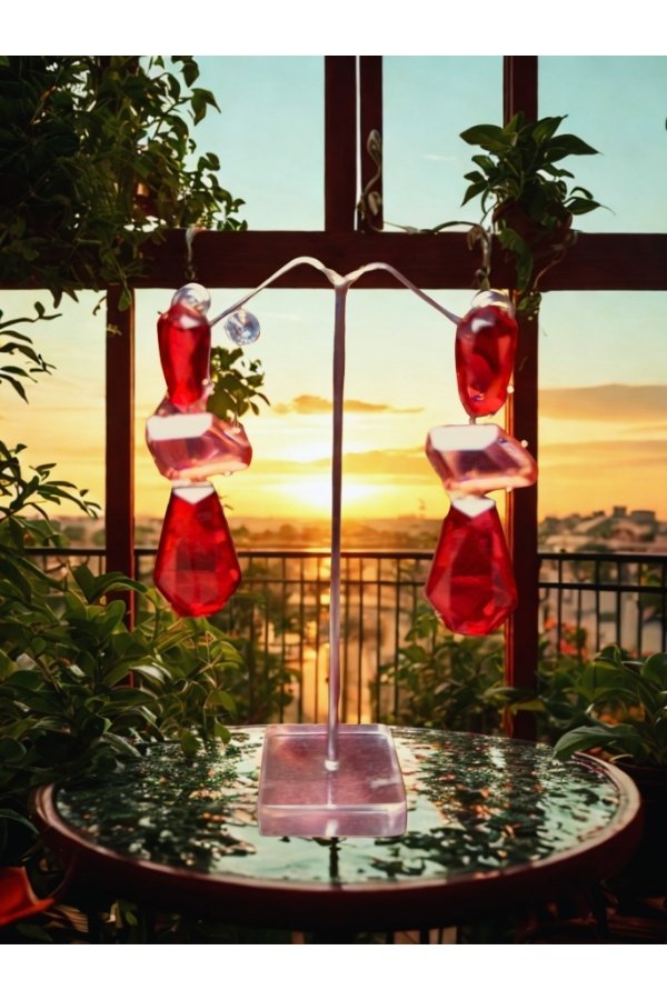 Luxury Red Glass Statement Earrings for Women | Western Party Wear Drop Earrings by melegant - Image 3