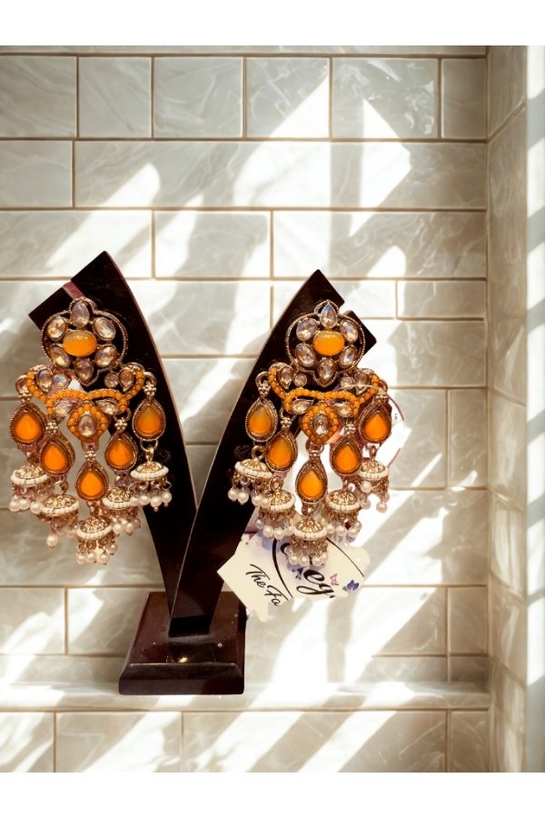 Royal Amber Pearl Brass Chandbali Earrings – Ethnic Statement Earrings for Women | melegant - Image 2