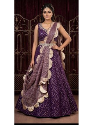 Luxury handcrafted sequin lehenga set featuring a multi hand embroidered designer blouse and elegant gotta scallop dupatta, perfect for weddings, receptions, festive occasions, and designer ethnic wear by Melegant.