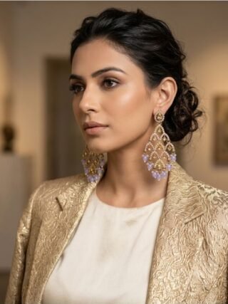 Pastel lavender and gold lattice stone dangling earrings online shopping at Melegant by LC Indirapuram Ghaziabad