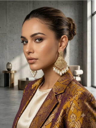 Classic triangular kundan and pearl cluster statement earrings online shopping at Melegant by LC Indirapuram Ghaziabad
