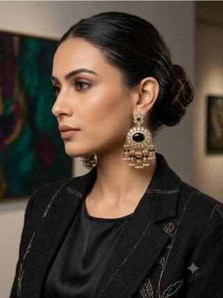 Jet black stone and gold-finish jhumka earrings online shopping at Melegant by LC Indirapuram Ghaziabad