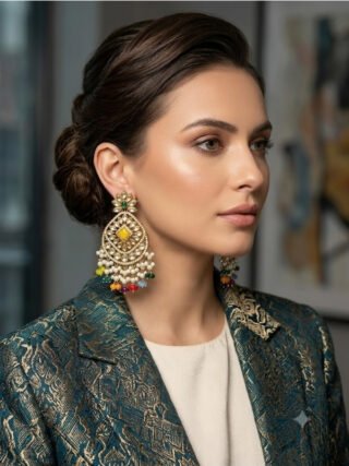 Multicolor stone and pearl kundan statement earrings online shopping at Melegant by LC Indirapuram Ghaziabad