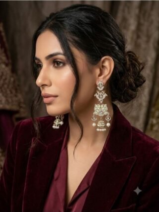 : Mint green kundan and pearl jhumka earrings online shopping at Melegant by LC Indirapuram Ghaziabad