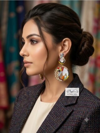 Multicolor peacock-motif beaded statement earrings online shopping at Melegant by LC Indirapuram Ghaziaba