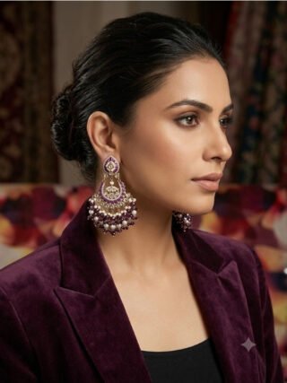 Royal purple kundan and pearl statement earrings online shopping at Melegant by LC Indirapuram Ghaziabad