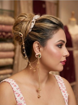 Multicolor meenakari and pearl Kashmiri ear chain set online shopping at Melegant by LC Indirapuram Ghaziabad