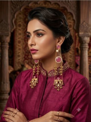 Trending copper-base pastel pink Kashmiri long earrings online shopping at Melegant by LC Indirapuram Ghaziabad