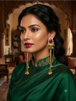 Ruby red teardrop long chain copper earrings online shopping at Melegant by LC Indirapuram Ghaziabad