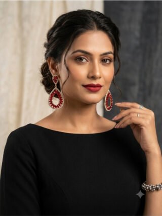 Ruby red teardrop stone earrings for women online shopping at Melegant by LC Indirapuram Ghaziabad