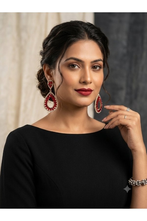 Ruby red teardrop stone earrings for women online shopping at Melegant by LC Indirapuram Ghaziabad