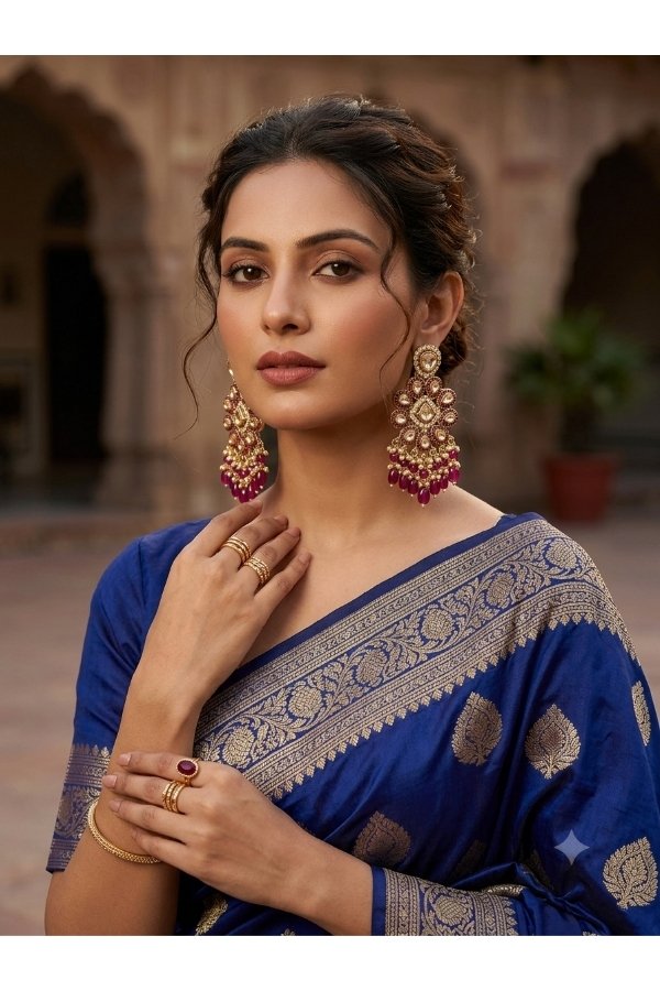 : Buy Traditional Kundan & Ruby Earrings Online in Ghaziabad | MElegant Jewellery