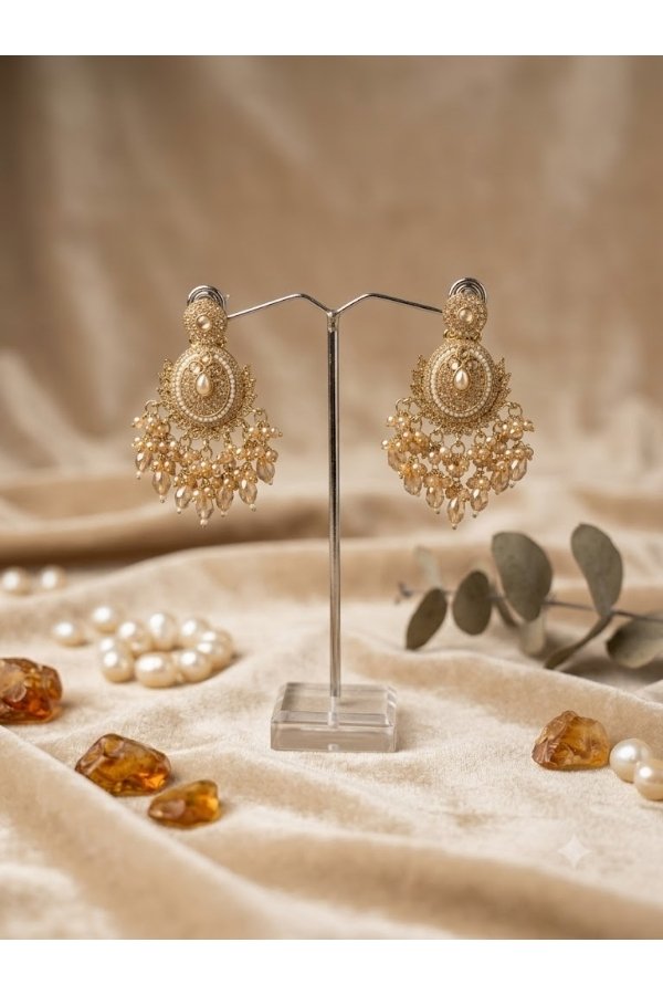 Classic Gold Kundan & Pearl Jhumka-Style Drop Earrings | Buy Ethnic Designer Jewelry Online – Melegant by LC - Image 2