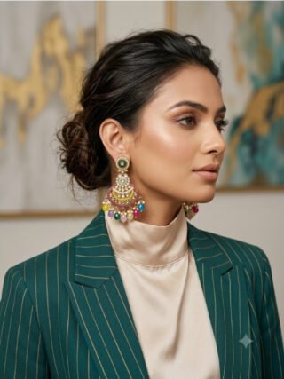 Melegant multicolour statement earrings with green, pink, turquoise and yellow detailing